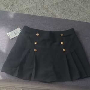 Zara Black Pleated Skort with Gold Buttons
